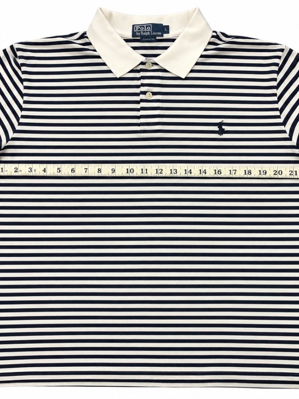 Polo Ralph Lauren Men’s L Striped Long Sleeve Polo Shirt Navy-Cream - Picture 3 of 6